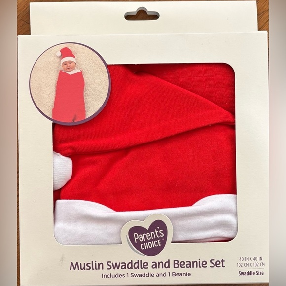 NWT Christmas muslin swaddle & beanie Santa hat infant unisex boy girl - Picture 8 of 8